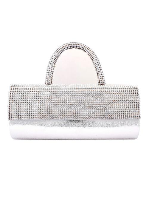 silver faux leather embellished clutch - 11195017 - Very Small Image - 1