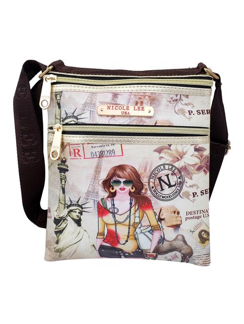 multi colored printed faux leather sling bag - 11195191 - Very Small Image - 1