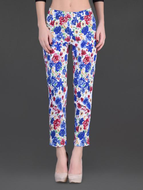 flora printed color polyester lycra trousers - 1120405 - Very Small Image - 1