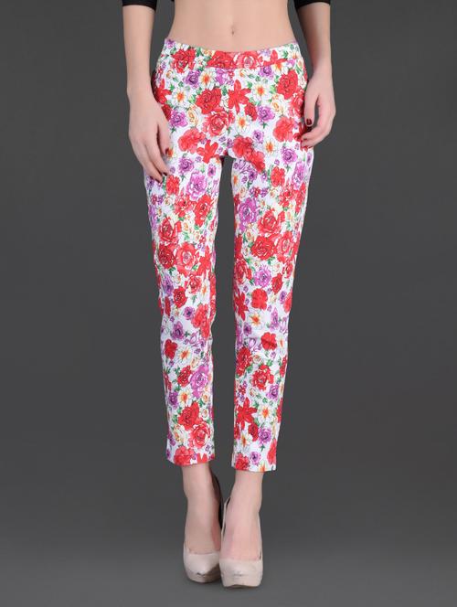 flora printed color polyester lycra trousers - 1120407 - Very Small Image - 1