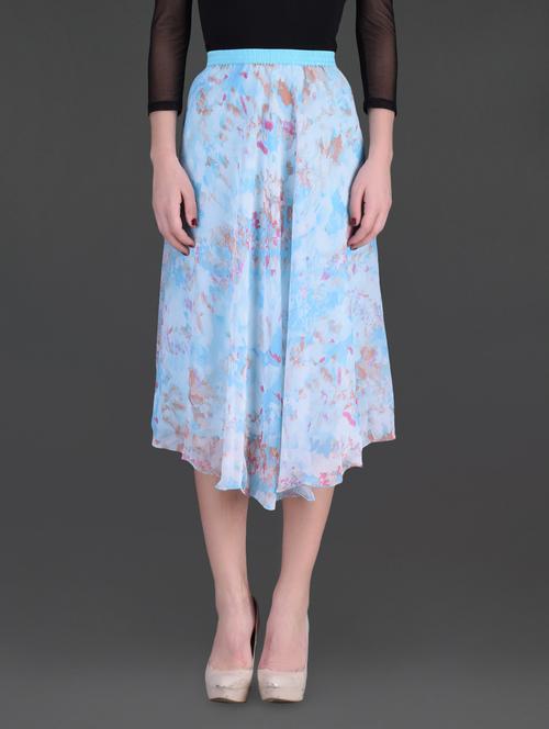 printed color polyester chiffon flared color skirt - 1120434 - Very Small Image - 1