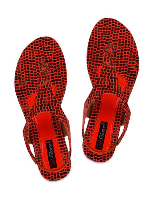orange printed leatherette flat sandals - 1120697 - Very Small Image - 1