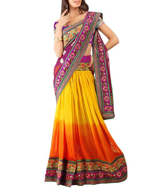 yellow georgette emroidered lehenga saree with blouse - 11212313 - Very Small Image - 1