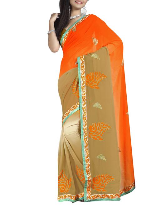 orange georgette saree with blouse - 11212330 - Very Small Image - 1