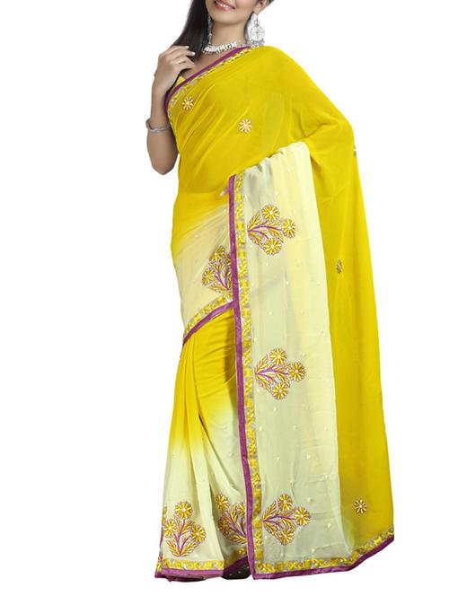 yellow georgette saree with blouse - 11212334 - Very Small Image - 1