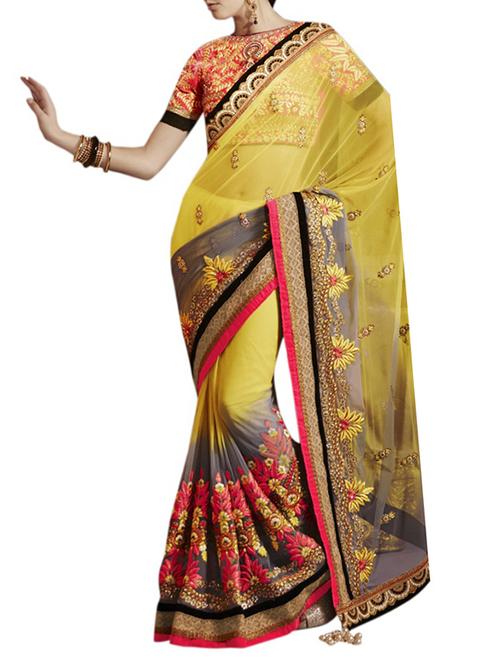 yellow saree with blouse - 11212354 - Very Small Image - 1