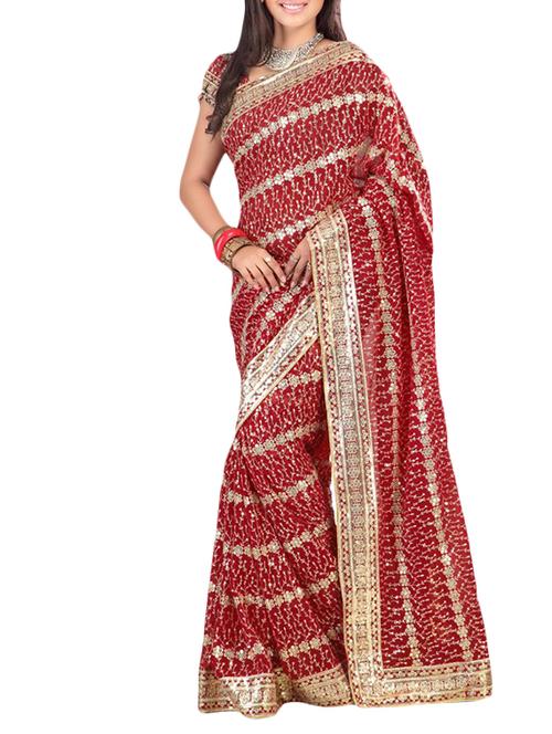red georgette saree with blouse - 11212369 - Very Small Image - 1