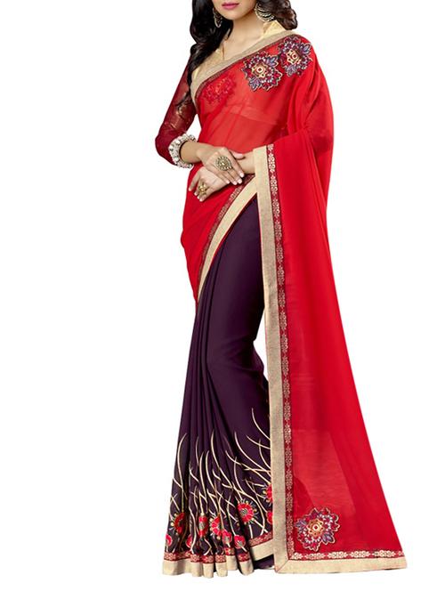 red georgette saree with blouse - 11212370 - Very Small Image - 1