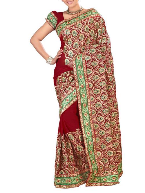 red georgette saree with blouse - 11212385 - Very Small Image - 1
