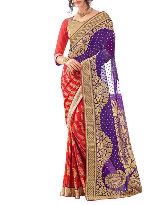 red georgette saree with blouse - 11212392 - Very Small Image - 1