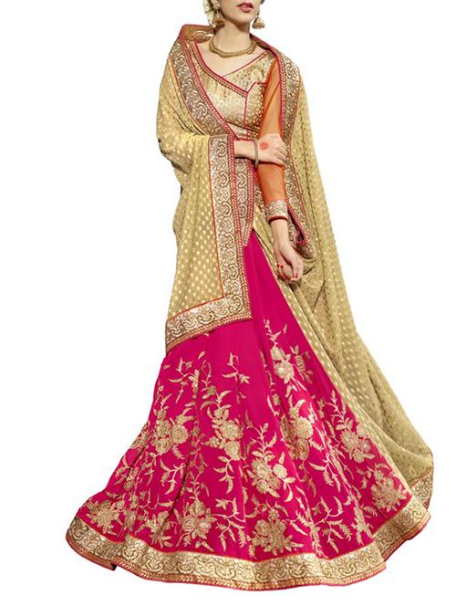 pink georgette embroidered lehenga saree with blouse - 11212410 - Very Small Image - 1
