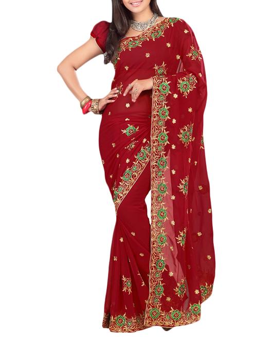 red georgette saree with blouse - 11212416 - Very Small Image - 1