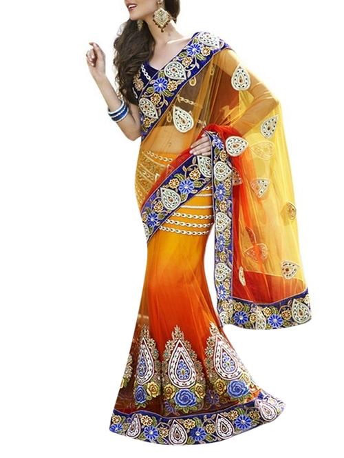 orange net embroidered lehenga saree with blouse - 11212497 - Very Small Image - 1