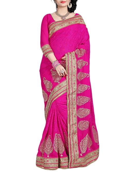 pink faux georgette embroidered saree with blouse - 11212504 - Very Small Image - 1
