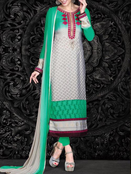 green crepe unstitched suit - 11214490 - Very Small Image - 1