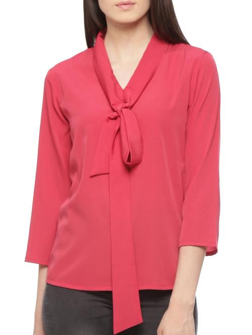 solid pink poly crepe top - 11217678 - Very Small Image - 1