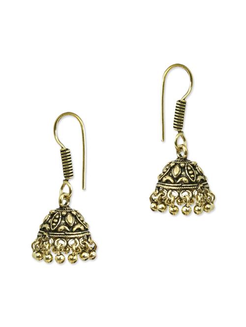 gold brass jhumka earrings - 11217978 - Very Small Image - 1