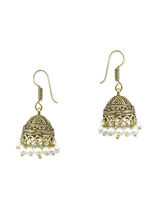 white brass jhumka (set of 2) earrings - 11217988 - Very Small Image - 1