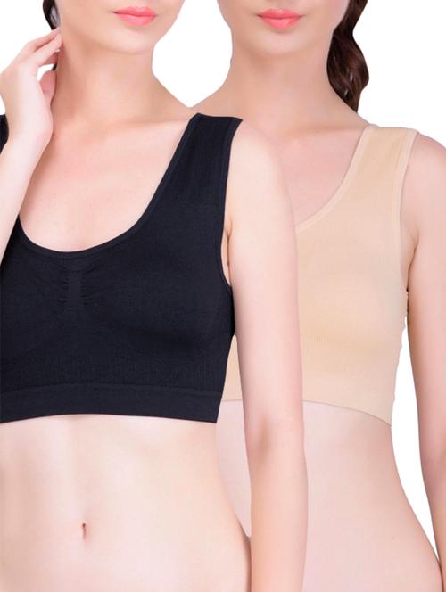 set of 2 black and beige nylon sports bra - 11218401 - Very Small Image - 1
