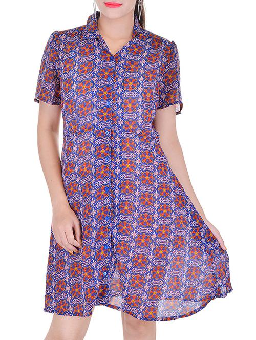 blue printed poly georgette shirt dress - 11221533 - Very Small Image - 1