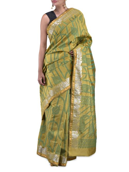 olive jacquard supernet banarasi saree - 1122787 - Very Small Image - 1