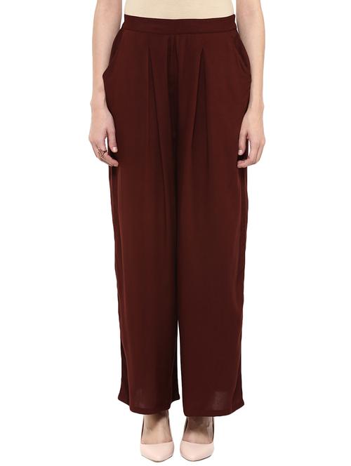 solid brown viscose palazzo - 11231614 - Very Small Image - 1
