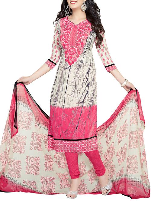 pink cotton unstitched suit - 11232926 - Very Small Image - 1