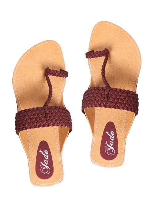 maroon braided strap leatherette flat sandals - 1123315 - Very Small Image - 1
