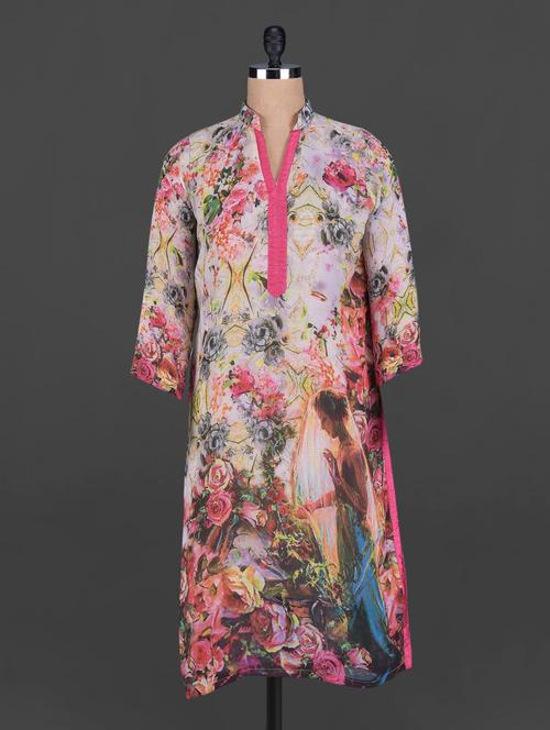 lady in garden printed kurta - 1123634 - Very Small Image - 1