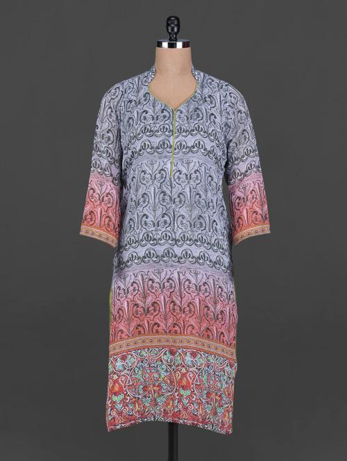 quarter sleeves printed poly georgette kurta - 1123640 - Very Small Image - 1