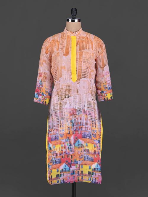 houses printed poly georgette kurta - 1123645 - Very Small Image - 1