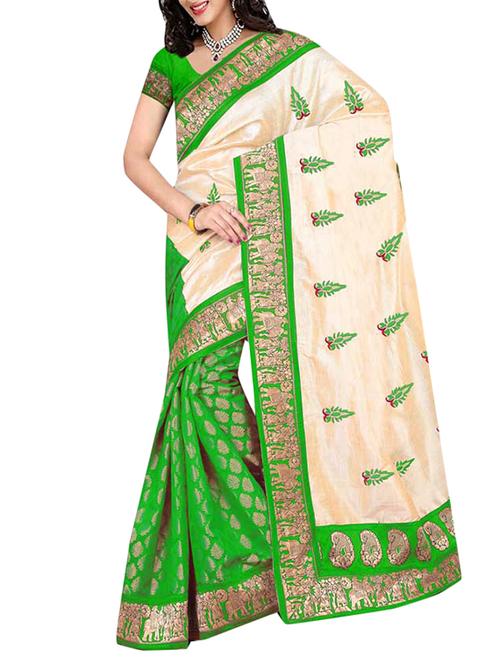 green silk satin saree with blouse - 11246251 - Very Small Image - 1