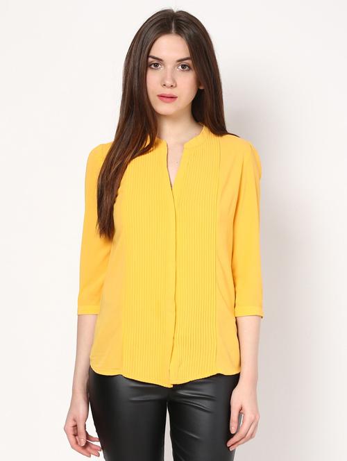 pin-tuck mandarin collar polycrepe top - 1125010 - Very Small Image - 1