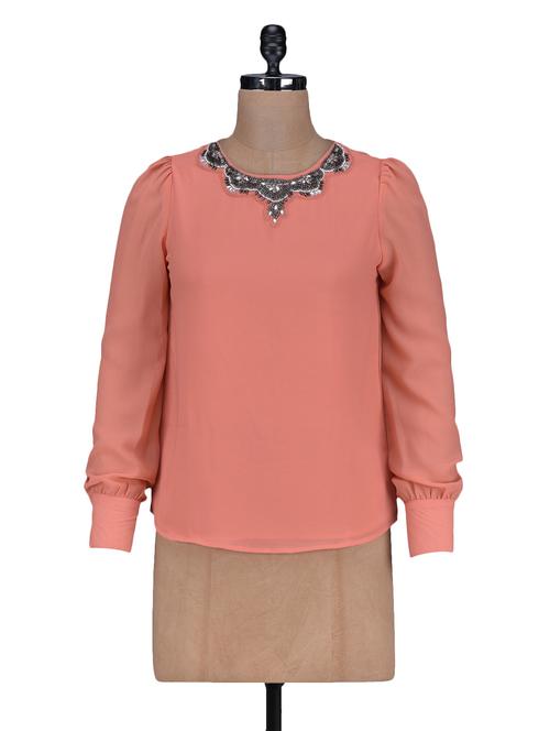 embellished neck polygeorgette top - 1125011 - Very Small Image - 1