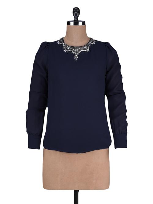 embellished neck polygeorgette top - 1125012 - Very Small Image - 1