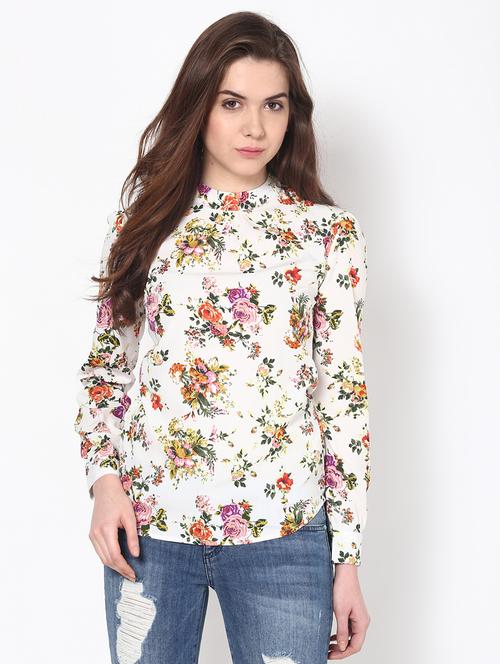 floral printed long sleeves polycrepe top - 1125022 - Very Small Image - 1
