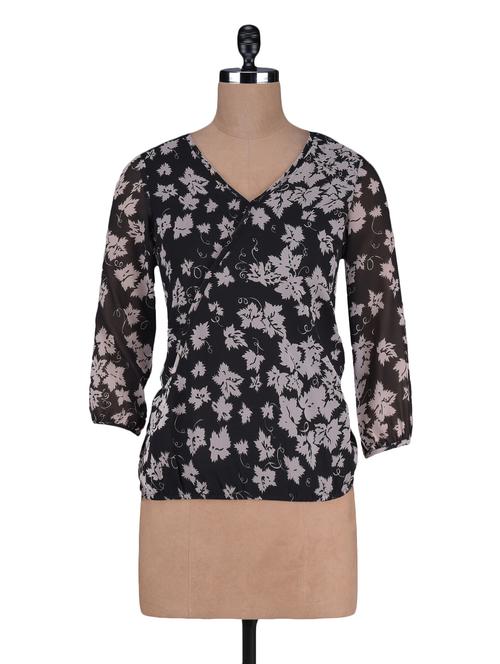 floral printed v-neck polygeorgette top - 1125024 - Very Small Image - 1