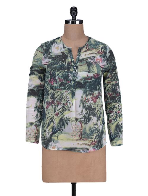 printed three quarter sleeves polygeorgette top - 1125040 - Very Small Image - 1