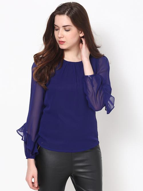 plain round neck polygeorgette top - 1125046 - Very Small Image - 1