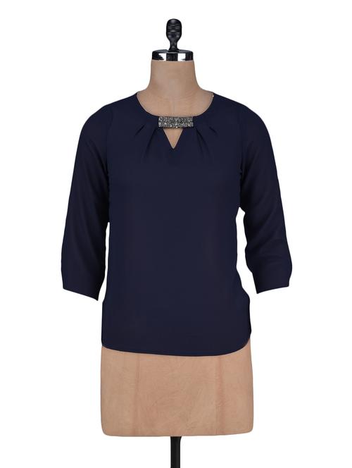 sequin work three quarter sleeves polygeorgette top - 1125063 - Very Small Image - 1