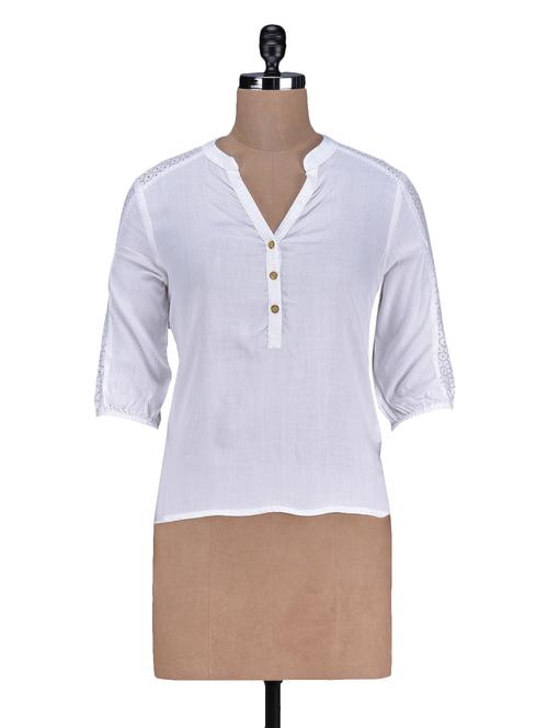 lace yoke three quarter sleeves rayon top - 1125073 - Very Small Image - 1
