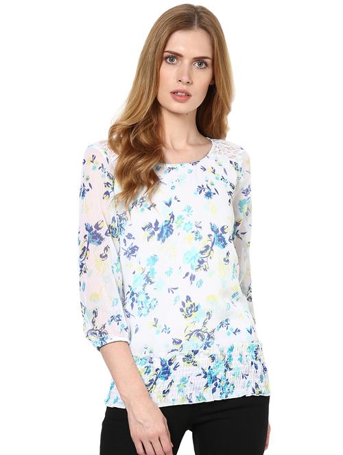 floral printed round neck polygeorgette top - 1125078 - Very Small Image - 1