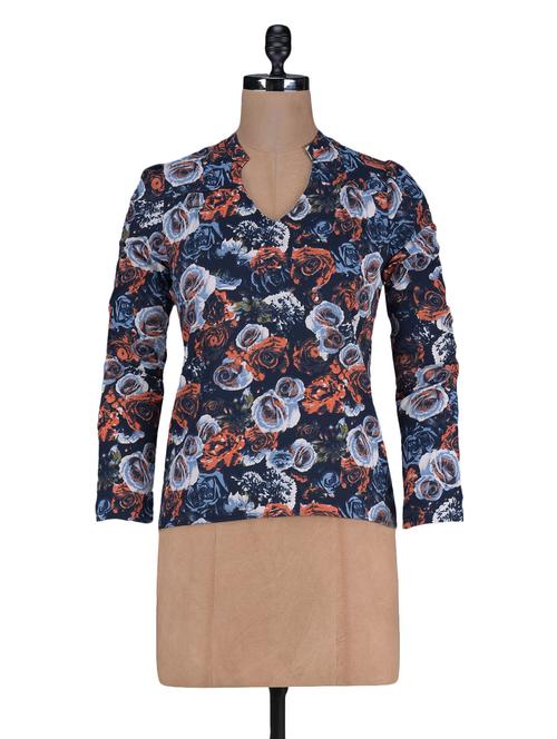 floral printed long sleeves polycrepe top - 1125086 - Very Small Image - 1