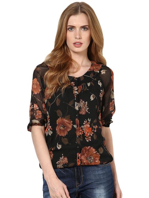 floral printed round neck polychiffon top - 1125089 - Very Small Image - 1