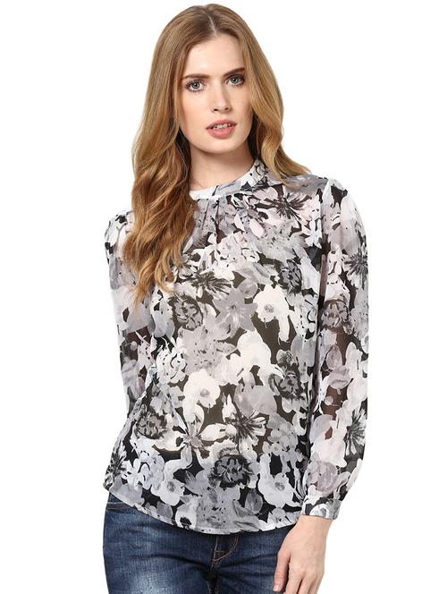 floral printed long sleeves polygeorgette top - 1125100 - Very Small Image - 1