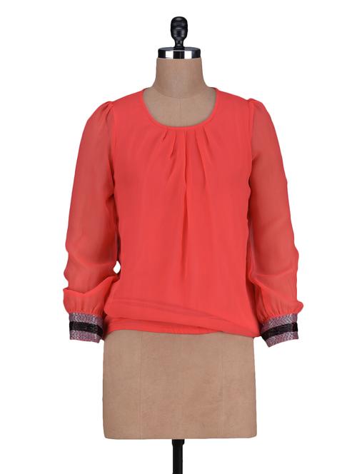 sequin cuffs round neck polychiffon top - 1125112 - Very Small Image - 1