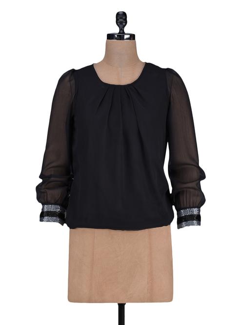 sequin cuffs round neck polychiffon top - 1125113 - Very Small Image - 1