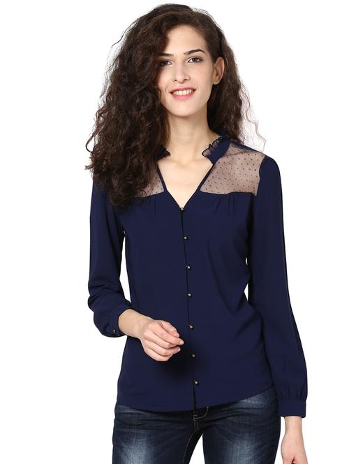 sheer yoke long sleeves polycrepe top - 1125114 - Very Small Image - 1