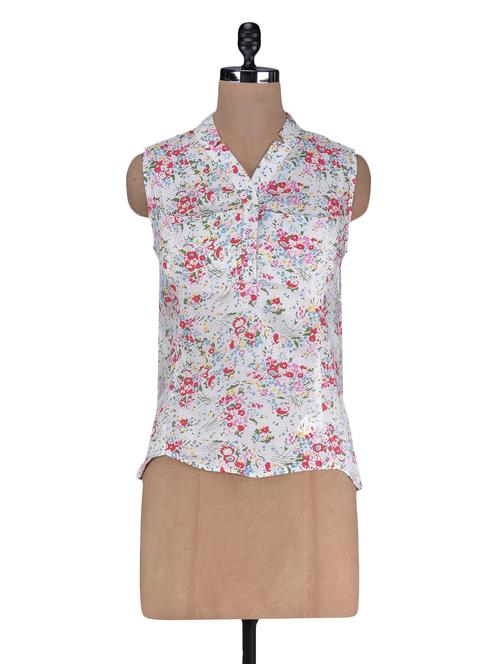 floral printed sleeveless rayon top - 1125125 - Very Small Image - 1
