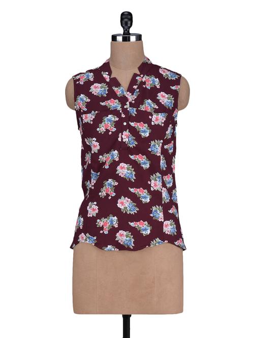 floral printed sleeveless rayon top - 1125127 - Very Small Image - 1